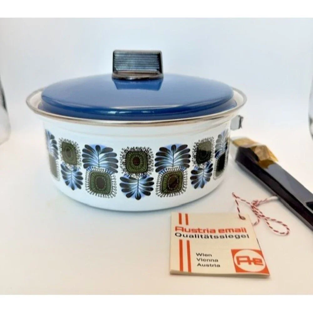 Austria Email Universal 8” Saucepan Enamel Blue & Green ST-18 Vintage NEW